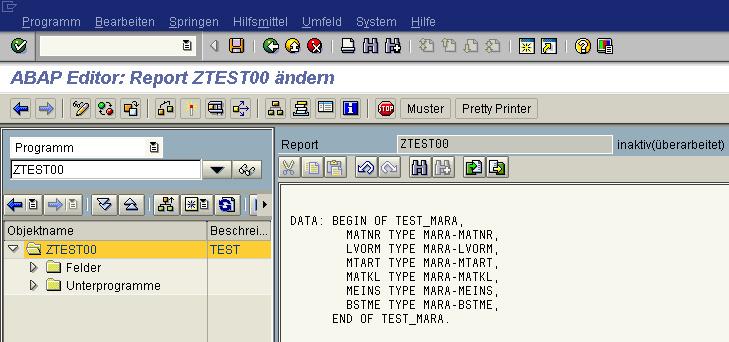 Struktur einfügen - Source Code ist eingefügt